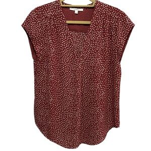 fun 2 fun - Short Sleeve V-Neck Blouse - red / white - Size L